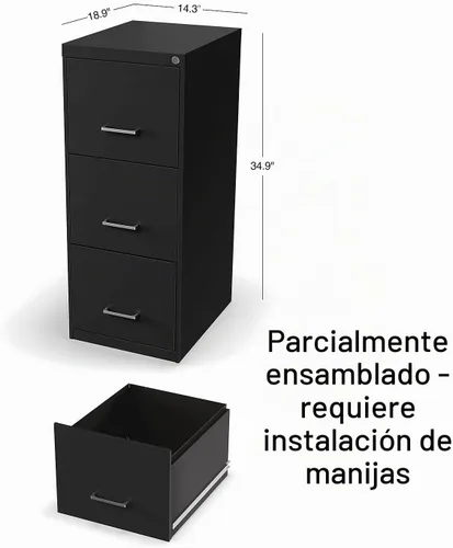 Vista 7 de Archivador vertical de grapas, 3 cajones, carta/legal, con bloqueo, negro