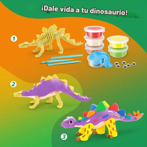 Vista 3 de Kit de arcilla de aire seco de dinosaurios de Drama Planet – Crea 5 modelos de dinosaurios con 12 colores de arcilla para modelar, guía