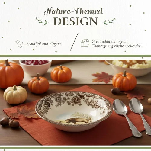 Vista 3 de Spode Woodland American Wildlife Ascot - Cuenco para cereales, diseño de bisonte, cuenco de loza fina de 8 pulgadas para cereales, ensaladas