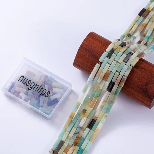 Vista 6 de Cuentas de tubo rectangular de amazonita natural, 0.157 x 0.512 in, 15.0 in/str sueltas de piedras semipreciosas para hacer pulseras, collares