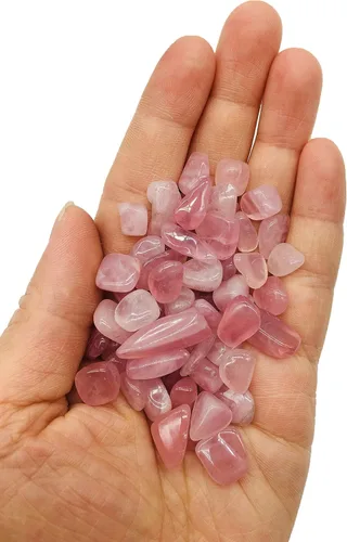 Vista 3 de Piedra pulida de cuarzo rosa,Piezas de cuarzo de cristal triturado,Piedras de forma irregular,15.87 oz, Cristal natural