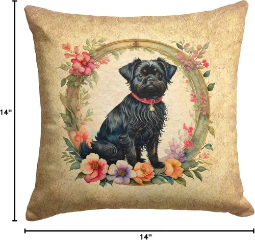 Vista 8 de Caroline's Treasures DAC2072PW1414 Affenpinscher and Flowers - Almohada decorativa de tela, lavable a máquina, para interiores y exteriores