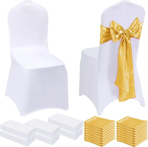 Vista 12 de Mepase - Juego de 100 fundas para sillas, color blanco, dorado champán