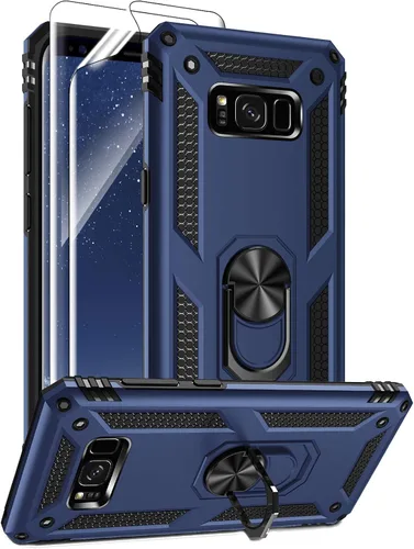 Vista 11 de Androgate Funda para Samsung Galaxy S8 Plus con protectores de pantalla HD, soporte de anillo de metal de grado militar, prueba de caídas de 15