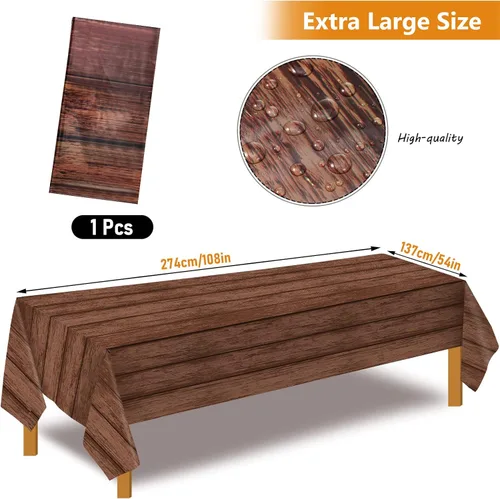 Vista 2 de Irenare Mantel de plástico de grano de madera, 1 unidad, manteles de madera rústica de 54 x 108 pulgadas para mesa rectangular, mantel vintage