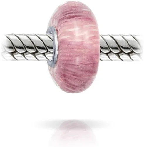 Vista 2 de Bling Jewelry Murano Glass .925 Sterling Silver Core Translucent Rainbow Spotted Circles Glitter Foil Spacer Scroll Charm Bead Fits European