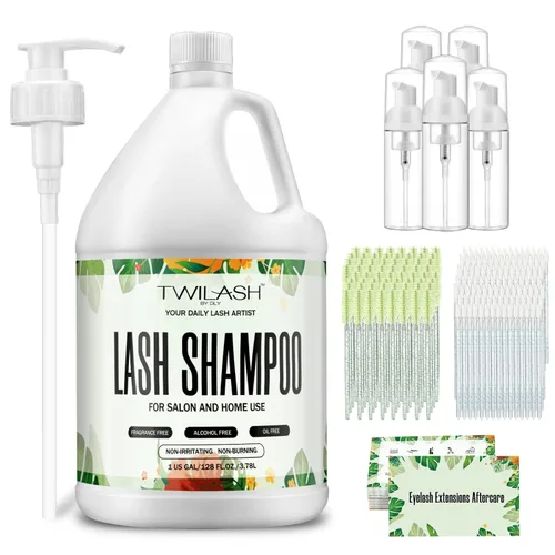Vista 2 de Champú de pestañas para extensiones de pestañas, 2 onzas líquidas, incluye cepillo de champú de pestañas para limpieza, limpiador de extensiones