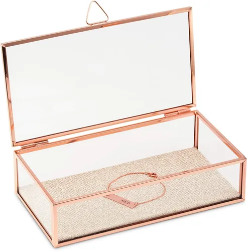 Vista 3 de WeDDINGSTAR - Joyero rectangular grande de cristal con bordes dorados, color blanco