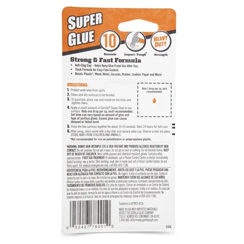 Vista 2 de Gorilla Super Glue, pegamento transparente, 20 gramos (paquete de 1) - Todo propósito y configuración rápida para proyectos y reparaciones