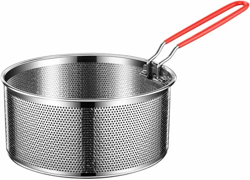 Vista 4 de Cesta para freír resistente a altas temperaturas para cocinar, colador de alimentos redondo de acero inoxidable para servir alimentos - Colador