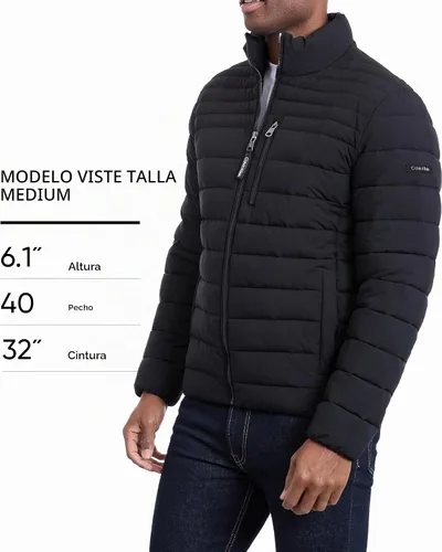 Vista 6 de Calvin Klein Abrigo acolchado con cremallera completa para hombre Negro