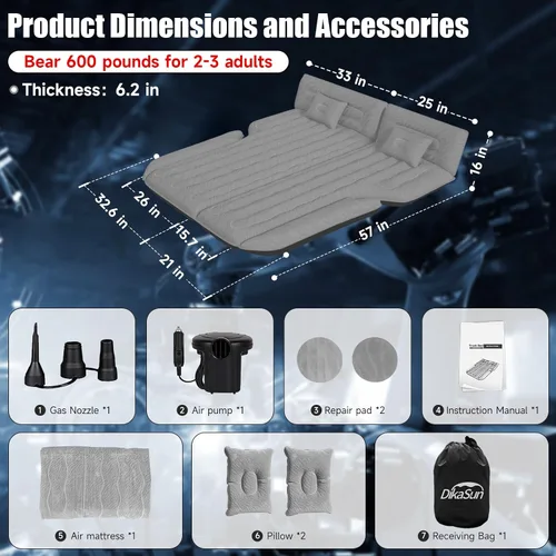 Vista 5 de Colchón inflable de aire para SUV, colchón de automóvil, cama de viaje de doble cara, para campamento, colchón de dormir para SUV universal
