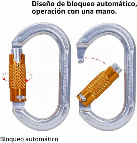 Vista 6 de SOB Clips de mosquetón de escalada con bloqueo automático, conector de mosquetón asimétrico de alta resistencia utilizado para rappel
