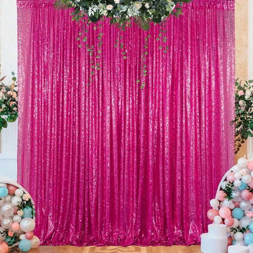 Vista 16 de ShinyBeauty Cortinas de Lentejuelas 2 Paneles 2ftx8ft Wine Telón de Fondo con Brillantina para Videos de YouTube Cortinas de Lentejuelas Borgoña