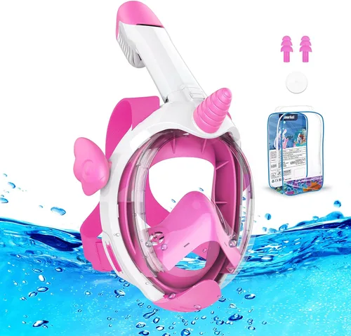 Vista 9 de Kkdi Kids Snorkel Mask, Full Face Snorkel Mask for Kid 4-16, Foldable Snorkeling Gear for Kids Snorkeling Set for Swimming Pool Toys, Dry Top