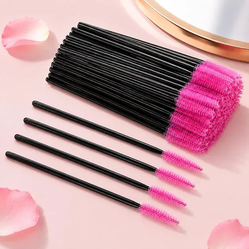 Vista 5 de G2PLUS 100 unidades de cepillos desechables para pestañas, varillas aplicadoras de rímel rosa, juegos de cepillos de maquillaje, cepillos de bobina