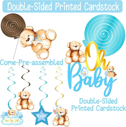 Vista 4 de 20 piezas de oso de peluche colgantes con diseño de remolinos We Can Bearly Wait Baby Shower Decoraciones It's a Boy Ceiling Swirl Bear Baby Shower