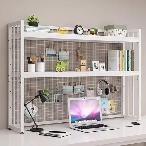 Vista 8 de Estantería de escritorio de 2 niveles para escritorio de computadora, pantalla ajustable, estantería de madera para encimera, estante de escritorio