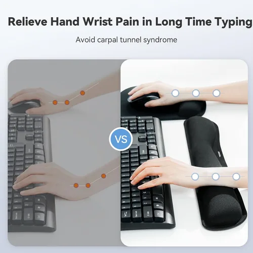 Vista 3 de Juego de reposamuñecas para teclado y alfombrilla para mouse con soporte de muñeca, espuma viscoelástica ergonómica para aliviar el dolor