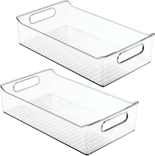 Vista 9 de mDesign Contenedores de almacenamiento de plástico para cocina o despensa con asas, organización en gabinete, refrigerador o congelador, contenedor