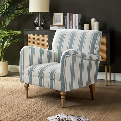 Vista 12 de HULALA HOME Silla decorativa moderna con brazos y patas de madera, cómodo sillón tapizado para dormitorio, sala de estar (patrón a cuadros, negro)