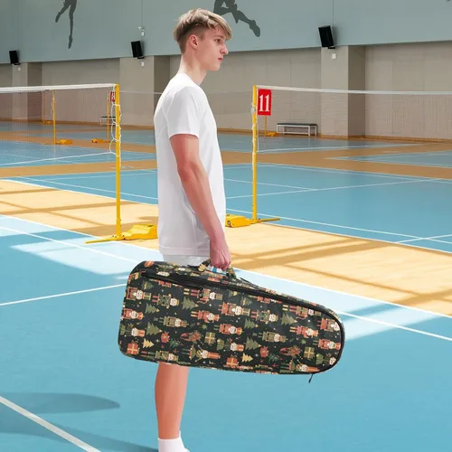 Vista 8 de Mochila de tenis de bádminton ligera Feliz Navidad Negro Cascanueces soldados Deporte Pickleball Bolsa de bádminton para Hombres Mujeres Tenis