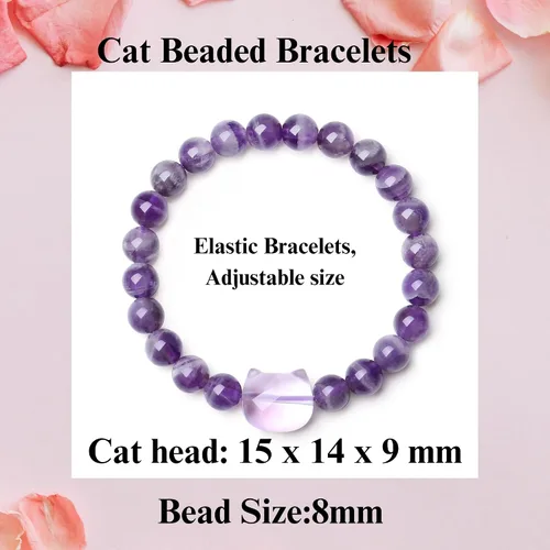 Vista 3 de XIANNVXI Pulseras de gato para mujer, pulseras de cuentas de gato para mujeres y hombres, bonita pulsera elástica para amantes de los gatos, pulsera