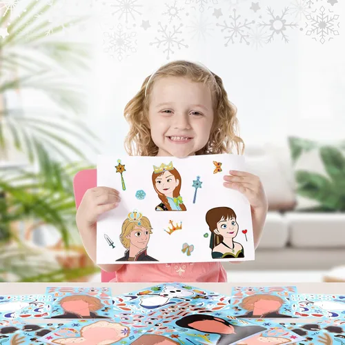 Vista 4 de 36 calcomanías para recuerdos de fiesta de Frozen, haz tus propias calcomanías para niños, haz hojas de cara, regalos divertidos para niños