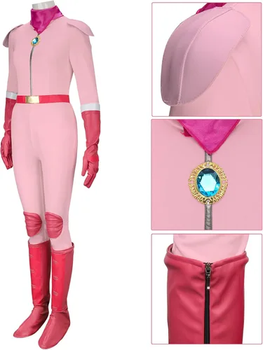 Vista 2 de LINKOM Disfraz de melocotón rosa para mujer, disfraz de princesa, traje de batalla, conjunto completo de Halloween, cosplay, uniforme