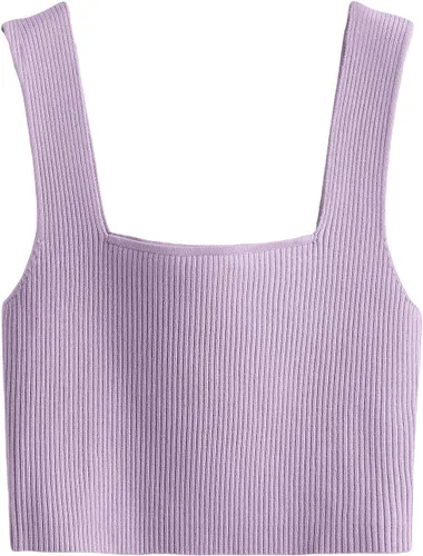 Vista 9 de Verdusa Camiseta corta sin mangas con cuello cuadrado para mujer Azul (Dusty Blue)