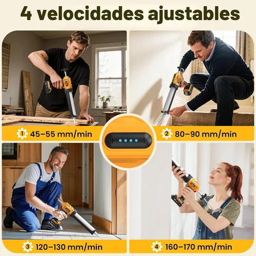 Vista 4 de Pistola de calafateo eléctrica, pistola de calafateo inalámbrica con 2 baterías de 2000 mAh, 9 herramientas de calafateo de silicona, 4 velocidades