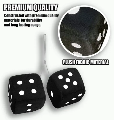 Vista 2 de CUSTOM Vagway - Espejo de automóvil con dados peludos, par de dados negros para colgar, accesorio retro vintage de felpa