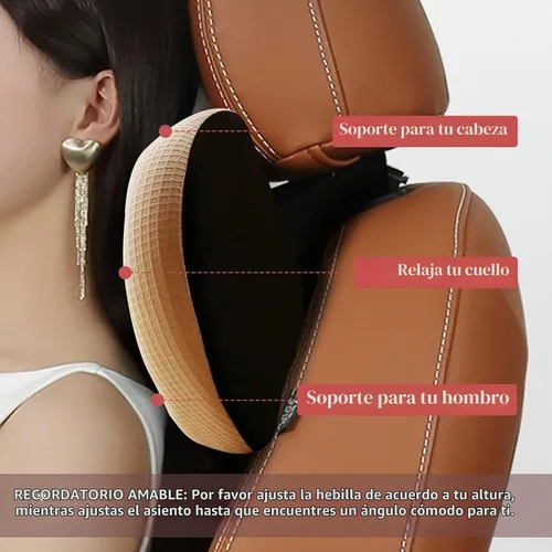 Vista 3 de Almohada súper cómoda para el reposacabezas del coche, almohada para el coche para aliviar el dolor de cuello con correa ajustable, 100% espuma Beige