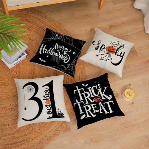 Vista 3 de Fundas de almohada de Halloween de 12 x 12 pulgadas, juego de 4 fundas de almohada decorativas con diseño de truco o trato, fundas de almohada