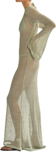 Vista 3 de Vestido largo de punto de ganchillo para mujer, vestido largo ajustado de manga larga sin espalda