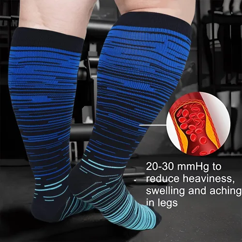 Vista 4 de 3 calcetines de compresión de talla grande, pantorrilla extra ancha para mujeres y hombres, talla grande, hasta la rodilla, 20-30 mmhg, circulación