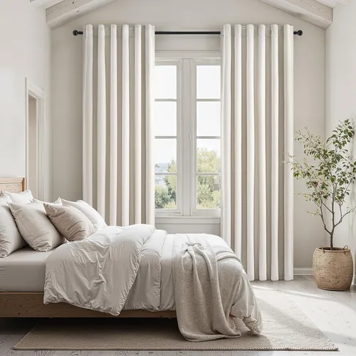 Vista 72 de Topfinel Cortinas opacas, blanco beige, 2 paneles, ventanas pequeñas, textura, mezcla de lino, bohemia, abedul, rural, gancho, bolsillo trasero
