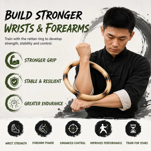 Vista 5 de ZooBoo Wing Chun Anillo de ratán – Anillos de madera natural Wing Tsun Kung Fu Muñequera Equipo de entrenamiento de fuerza de mano Yewen Sau Sticky