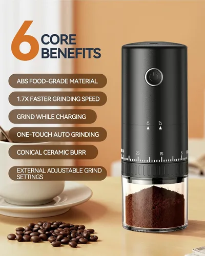 Vista 2 de CEVING Primer Molinillo de Café Recargable que Muele Mientras se Carga, Molienda 1.7X Más Rápida con 38 Configuraciones Ajustables Externas, Fresas