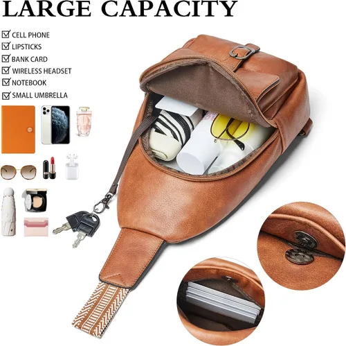 Vista 4 de Mroede Crossbody Bags for Women Men Sling Bag 5 Pockets Fanny Pack Sling Backpack Chest Daypack Travel Purse Anti Theft
