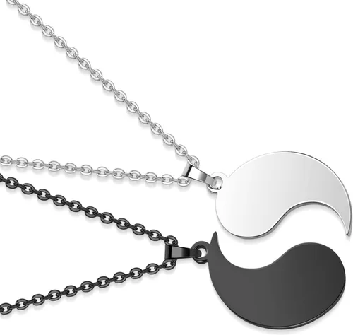 Vista 5 de PiercingJ Collar de mejor amigo a juego para parejas, colgante de acero inoxidable, joyería Yin Yang, regalos para mujeres y hombres