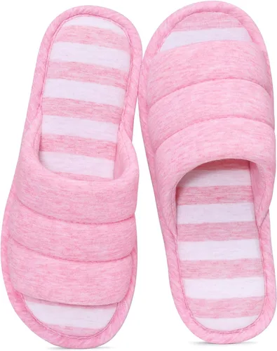 Vista 9 de Shevalues Pantuflas con punta abierta para mujer y hombre, de algodón suave, para interior, con espuma viscoelástica, fáciles de poner, pantuflas