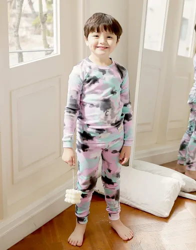 Vista 4 de VAENAIT BABY 12M-12Y Toddler Kids Boys Girls 100% Cotton Marbling Tiedye Sung Fit Sleepwear Pajamas 2pcs Pjs Set