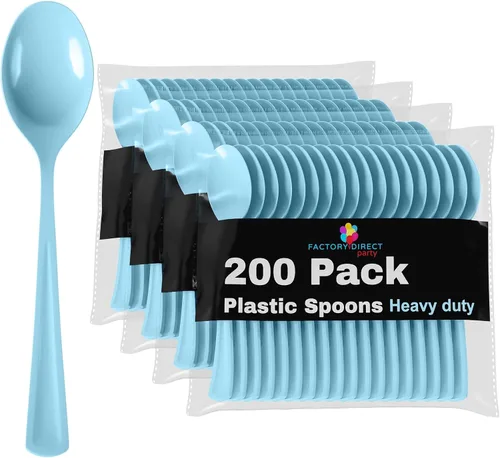 Vista 16 de Party Solids - Cucharas de plástico negro, 200 piezas, cucharas negras, utensilios desechables, juego de cubiertos de plástico resistente