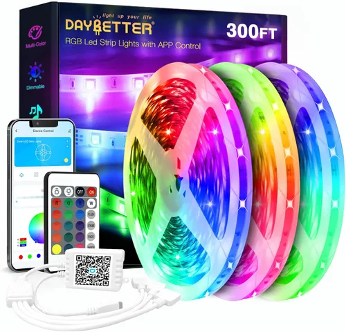 Vista 9 de DAYBETTER - Tira de luces LED inteligentes de 32.8 pies, kits de tira de luces LED RGB 2835 con control remoto de 24 teclas, tira de luces LED