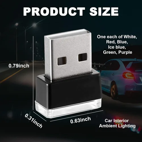 Vista 2 de Ziciner 6 PCS Lámpara de Ambiente Interior de Coche LED USB, Mini Luz Nocturna LED Portátil, Kit de Iluminación Ambiental de Maletero con Interfaz