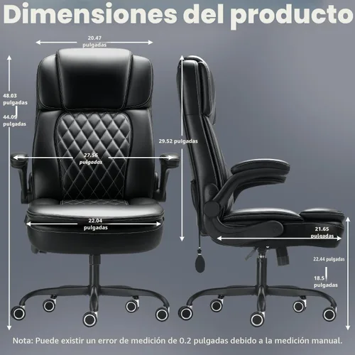 Vista 3 de Silla de oficina ejecutiva grande y alta de 450 LBS con brazo abatible, silla de escritorio de computadora de cuero PU resistente, cómoda silla