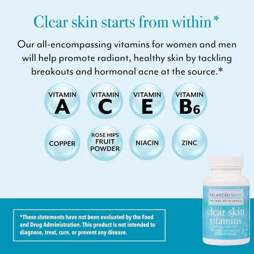 Vista 5 de Vitaminas transparentes para la piel para mujeres y hombres, suplemento para una piel sana y brillante y control del acné* - Píldoras hormonales