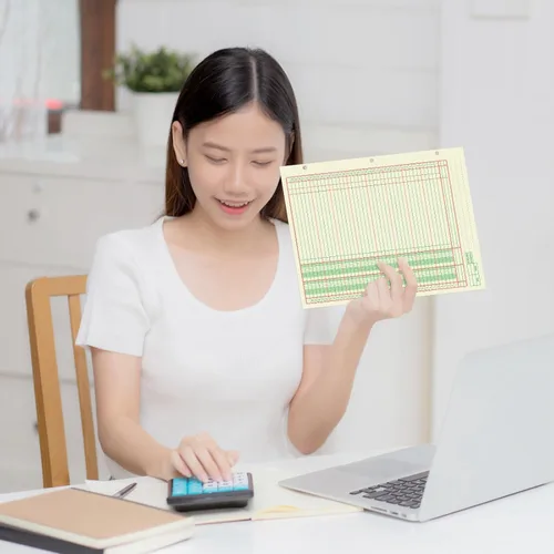 Vista 5 de Fulmoon - Paquete de 5 blocs de papel contable con 250 hojas, hojas de análisis contable con columnas, 3 agujeros, libro de contabilidad