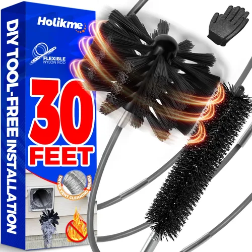 Vista 9 de Holikme Kit de limpiador de ventilación de secadora de 30 pies, cepillo flexible para pelusa con accesorio de taladro, cepillos de chimenea que se